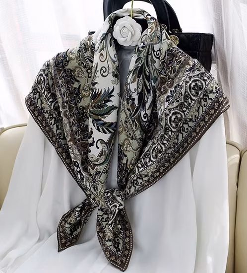 Custom Digital Printed 100% Natural Silk Square Scarf for Ladies Scarfs