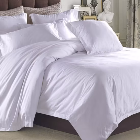 Fábrica de atacado 250tc 300tc 1cm Stripe Mercerized Air Jet Tecido de algodão branco para tecidos de hotel